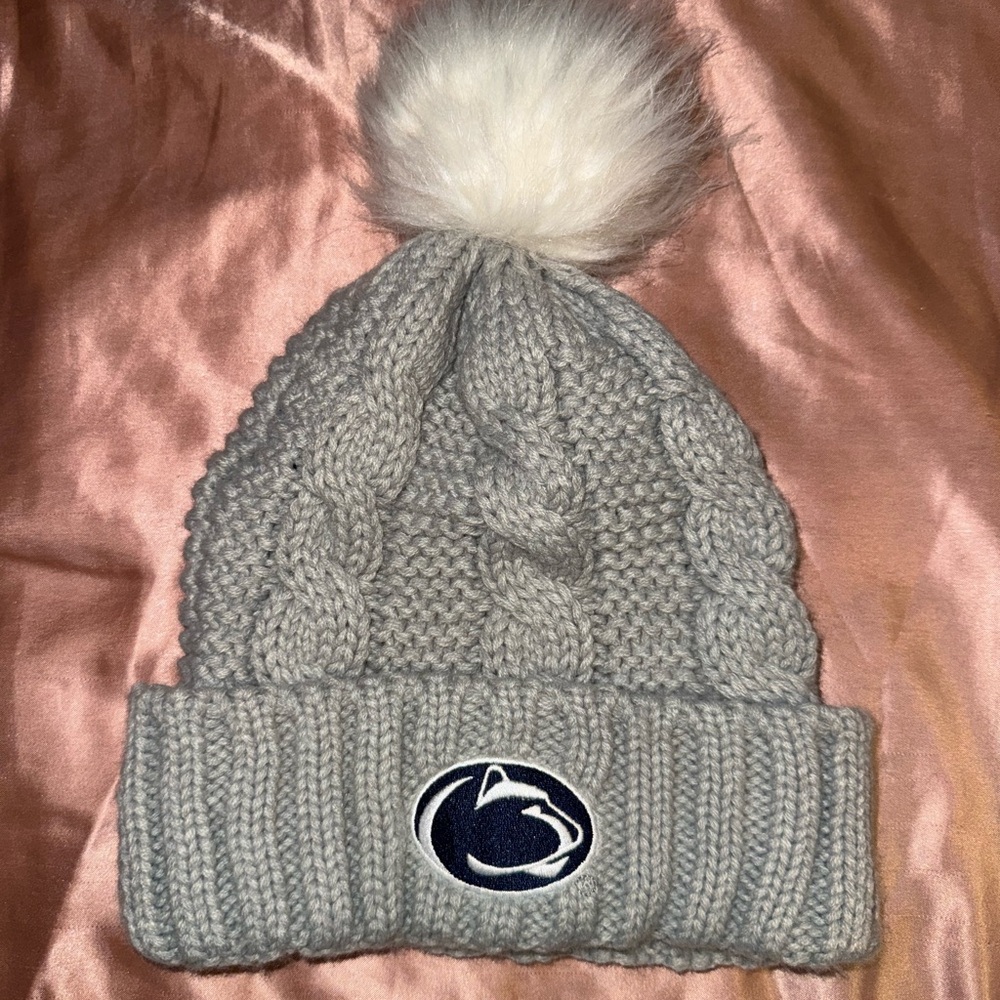 PENN STATE PSU Cozy Gray Knit Beanie with Pom-Pom